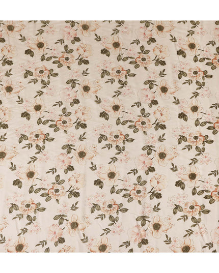 Almond Beige Floral Cotton Lawn Fabric 110cm