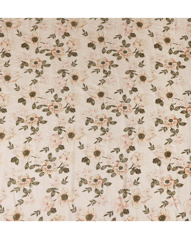Almond Beige Floral Cotton Lawn Fabric 110cm