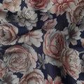 Navy Blue Rose Foil Viscose Fabric 110cm India