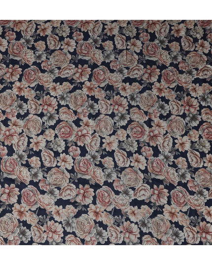 Navy Blue Rose Foil Viscose Fabric 110cm India