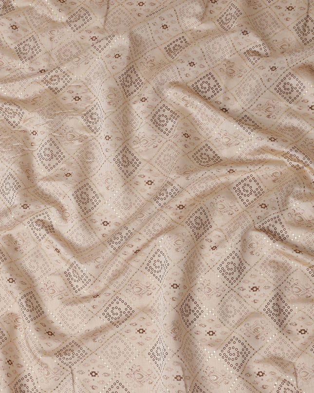 Beige Diamond Geometric Foil Viscose 110cm