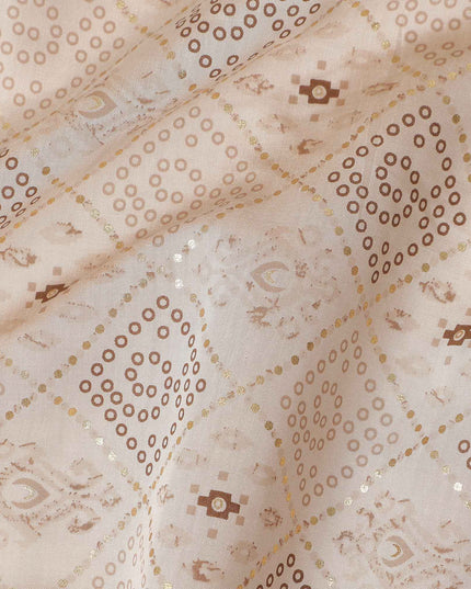 Beige Diamond Geometric Foil Viscose 110cm