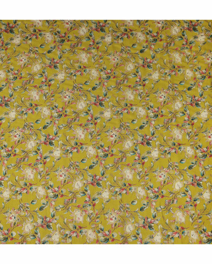 Chartreuse Yellow Floral Leaf Cotton Lawn Fabric 110cm