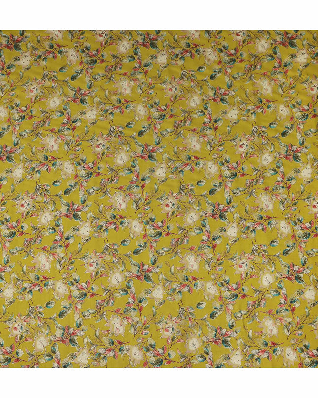 Chartreuse Yellow Floral Leaf Cotton Lawn Fabric 110cm