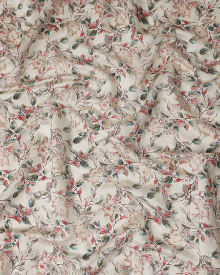 Ivory White Floral Cotton Lawn Fabric 110cm