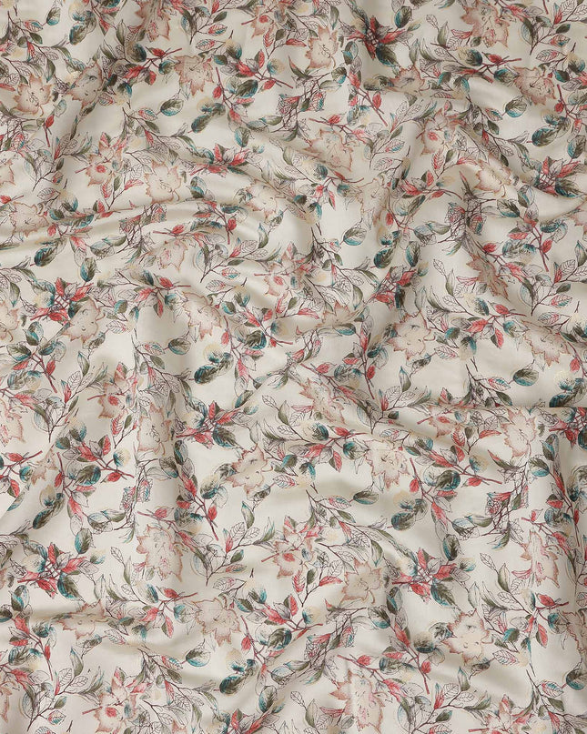 Ivory White Floral Cotton Lawn Fabric 110cm
