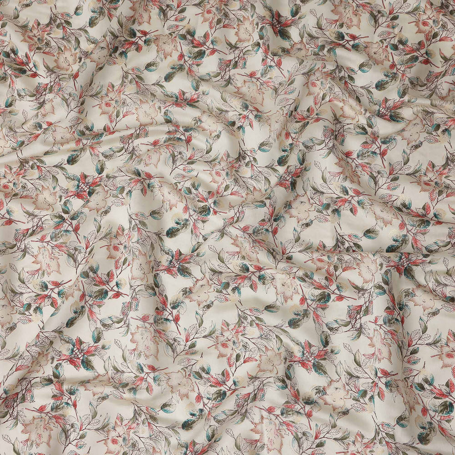 Ivory White Floral Cotton Lawn Fabric 110cm
