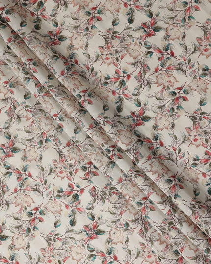 Ivory White Floral Cotton Lawn Fabric 110cm