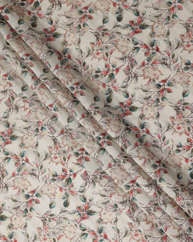 Ivory White Floral Cotton Lawn Fabric 110cm