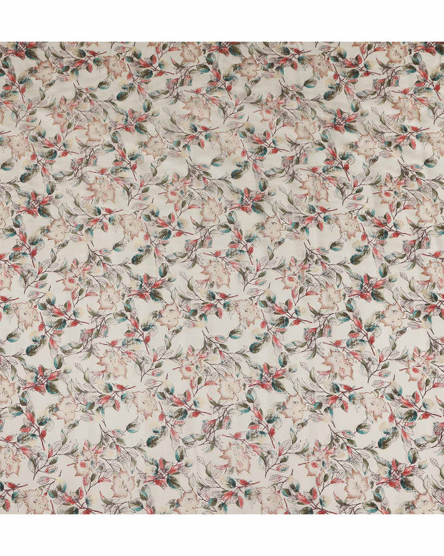 Ivory White Floral Cotton Lawn Fabric 110cm