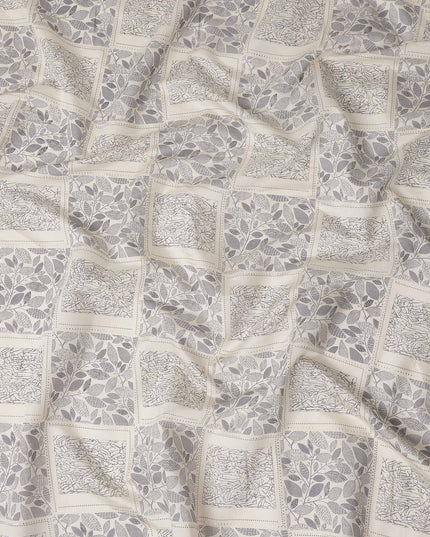 Grey Geometric Foil Viscose Fabric 110cm India