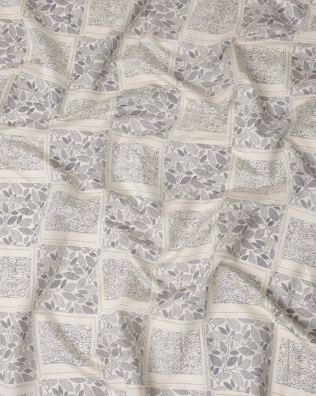 Grey Geometric Foil Viscose Fabric 110cm India