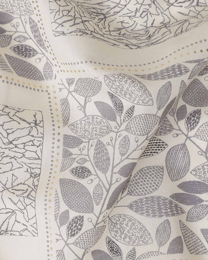 Grey Geometric Foil Viscose Fabric 110cm India