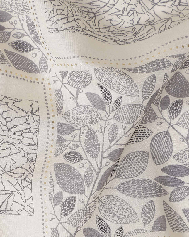 Grey Geometric Foil Viscose Fabric 110cm India
