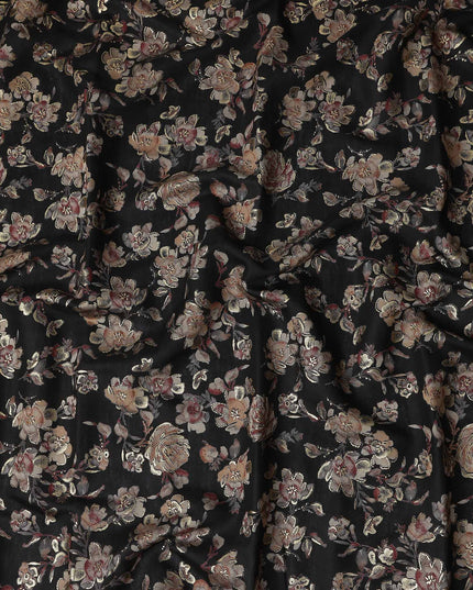 Black Rose Foil Viscose Fabric 110cm India
