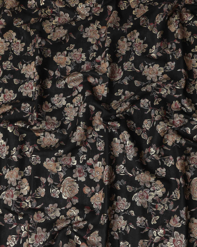 Black Rose Foil Viscose Fabric 110cm India