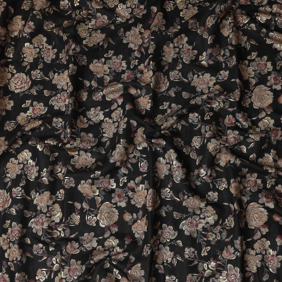 Black Rose Foil Viscose Fabric 110cm India