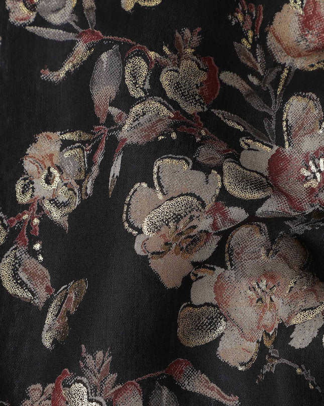 Black Rose Foil Viscose Fabric 110cm India