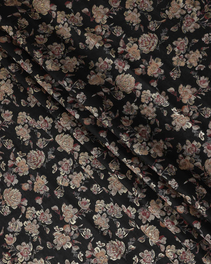 Black Rose Foil Viscose Fabric 110cm India