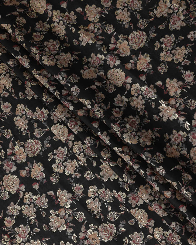 Black Rose Foil Viscose Fabric 110cm India