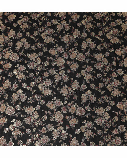 Black Rose Foil Viscose Fabric 110cm India
