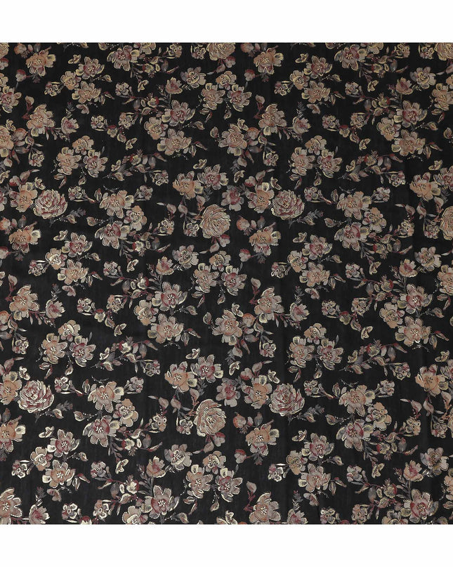 Black Rose Foil Viscose Fabric 110cm India