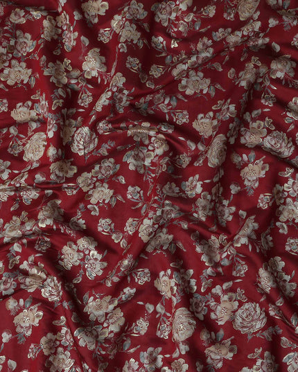 Crimson Red Rose Foil Viscose Fabric 110cm