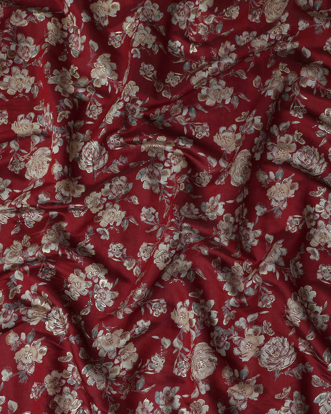 Crimson Red Rose Foil Viscose Fabric 110cm