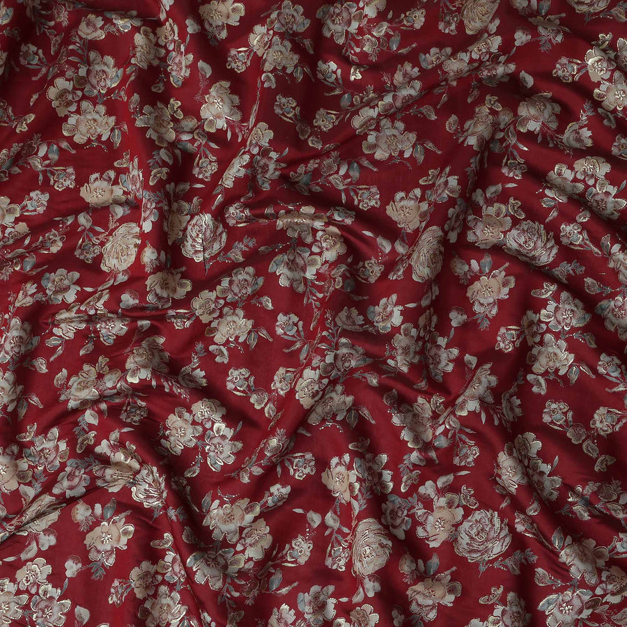 Crimson Red Rose Foil Viscose Fabric 110cm