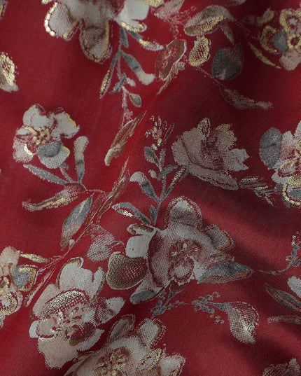 Crimson Red Rose Foil Viscose Fabric 110cm