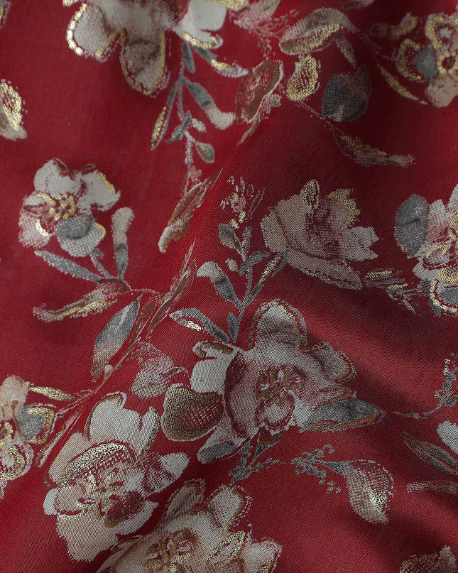 Crimson Red Rose Foil Viscose Fabric 110cm