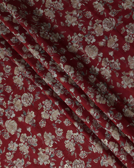 Crimson Red Rose Foil Viscose Fabric 110cm