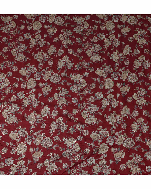 Crimson Red Rose Foil Viscose Fabric 110cm