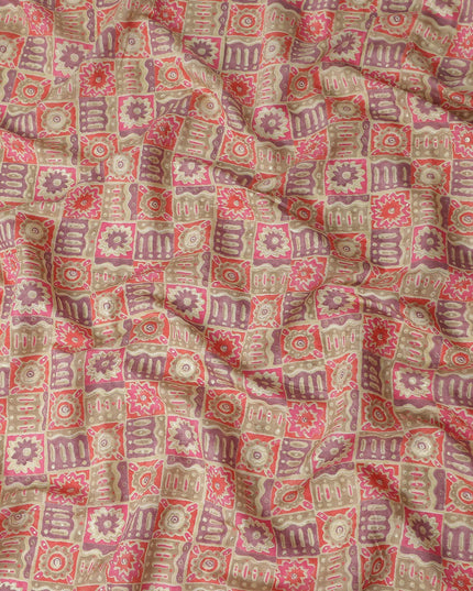 Rose Pink Geometric Tile Cotton Lawn Fabric 110cm