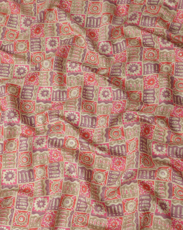 Rose Pink Geometric Tile Cotton Lawn Fabric 110cm