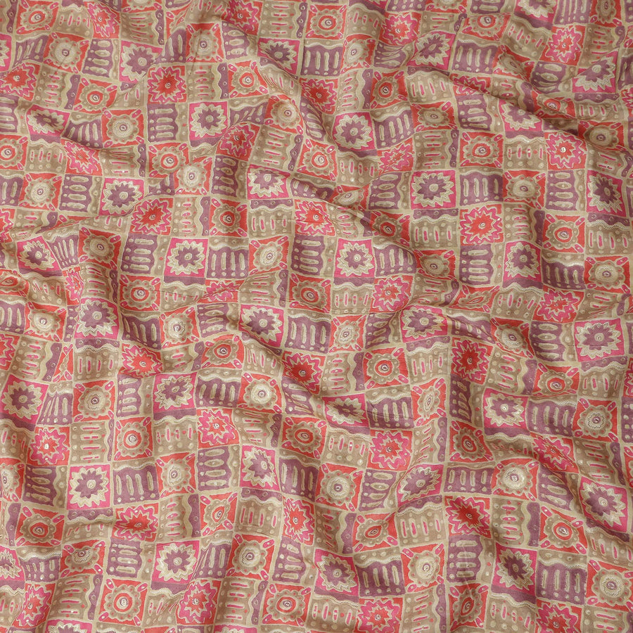 Rose Pink Geometric Tile Cotton Lawn Fabric 110cm