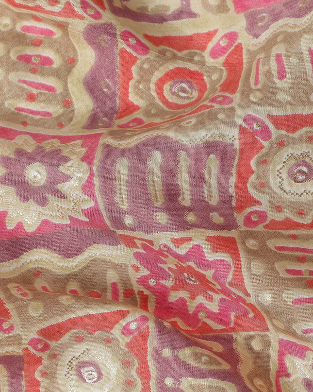 Rose Pink Geometric Tile Cotton Lawn Fabric 110cm