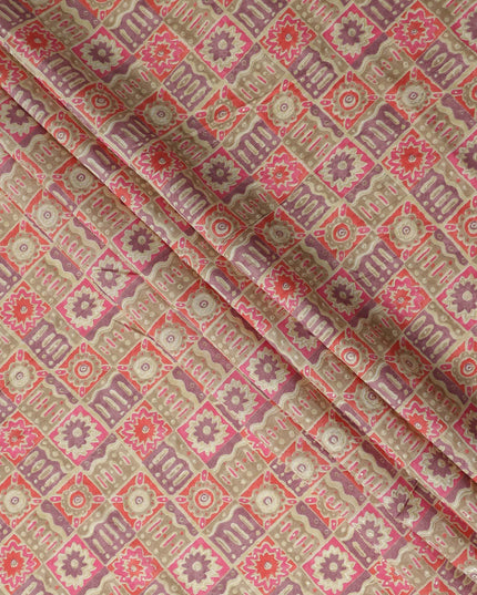 Rose Pink Geometric Tile Cotton Lawn Fabric 110cm