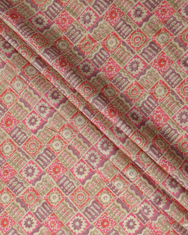 Rose Pink Geometric Tile Cotton Lawn Fabric 110cm