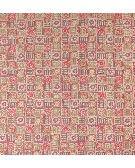 Rose Pink Geometric Tile Cotton Lawn Fabric 110cm