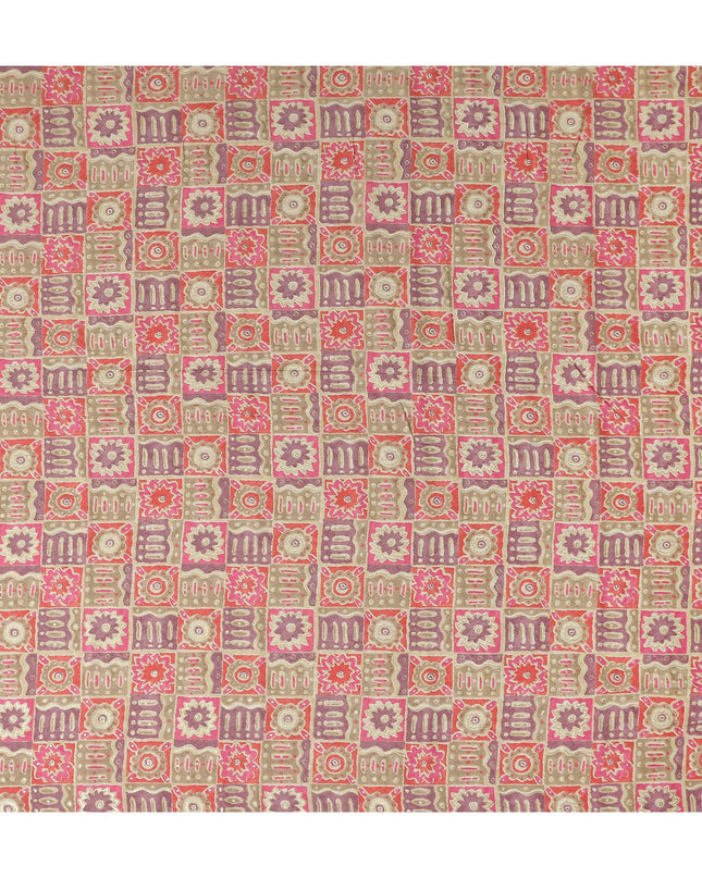 Rose Pink Geometric Tile Cotton Lawn Fabric 110cm