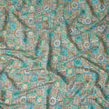 Turquoise Teal Geometric Tile Cotton Lawn Fabric 110cm