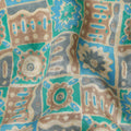 Turquoise Teal Geometric Tile Cotton Lawn Fabric 110cm