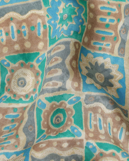 Turquoise Teal Geometric Tile Cotton Lawn Fabric 110cm