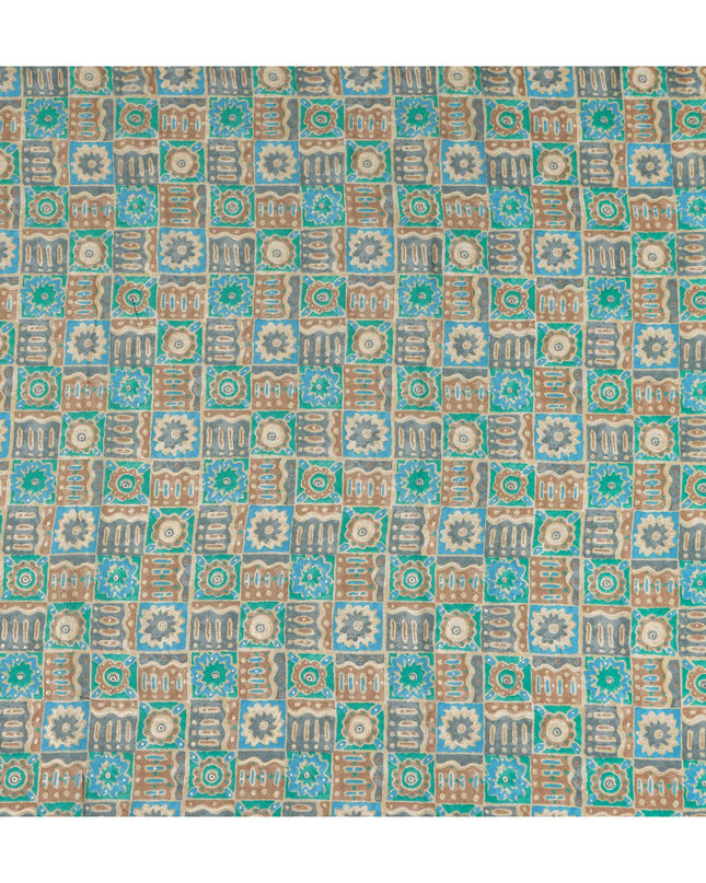 Turquoise Teal Geometric Tile Cotton Lawn Fabric 110cm