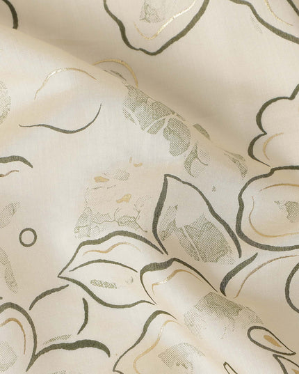 Ivory Cream Line Art Floral Cotton Lawn Fabric 110cm