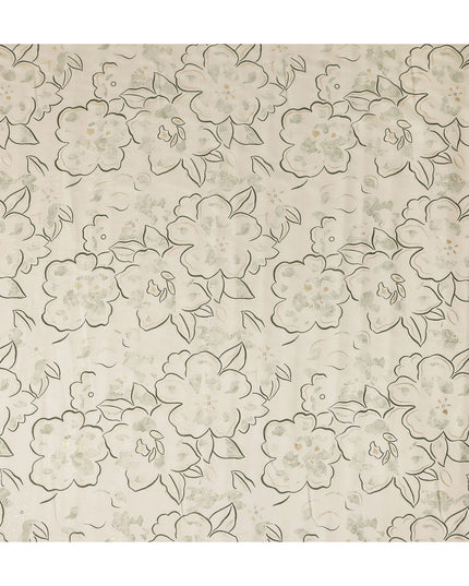 Ivory Cream Line Art Floral Cotton Lawn Fabric 110cm