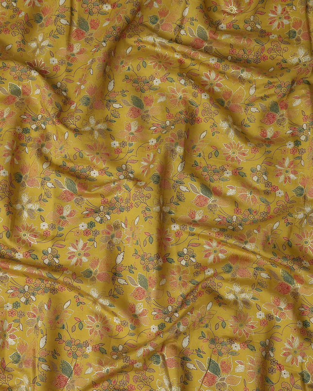 Ochre Yellow Floral Cotton Lawn Fabric 110cm