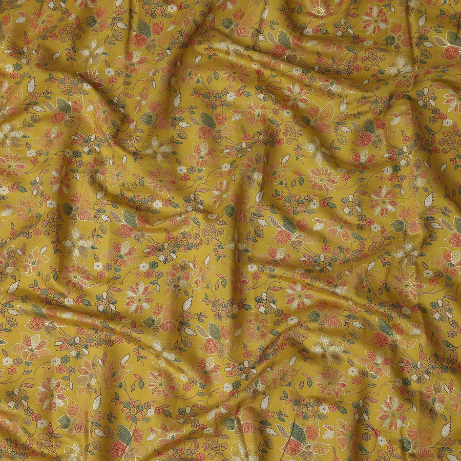 Ochre Yellow Floral Cotton Lawn Fabric 110cm