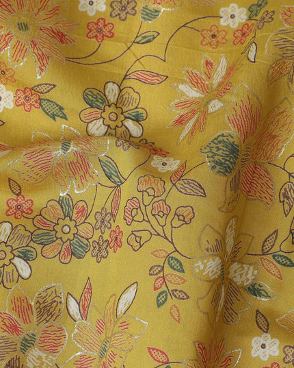 Ochre Yellow Floral Cotton Lawn Fabric 110cm
